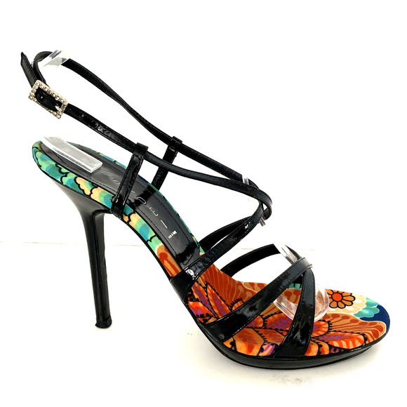 Casadei Sandal Black Patent Leather Strappy Slim Heel Open Toe Ankle Str… - Picture 2 of 11